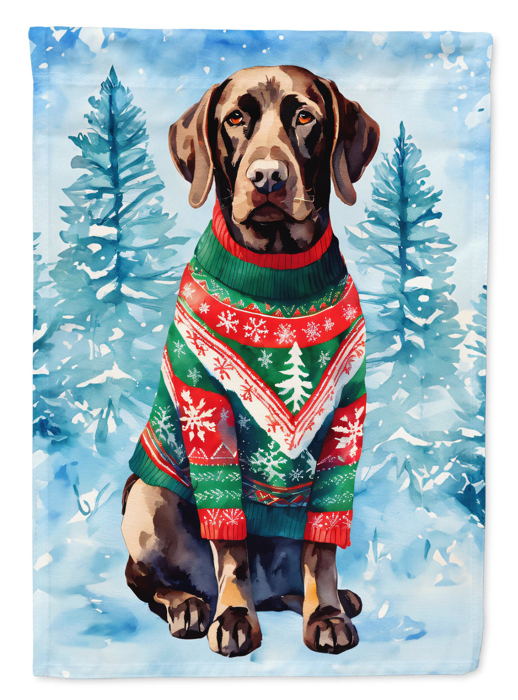 German Shorthaired Pointer Christmas House Flag 28x40 Porch Sleeve Pole Decorative Outside Yard Banner Artwork Wall Hanging, Polyester