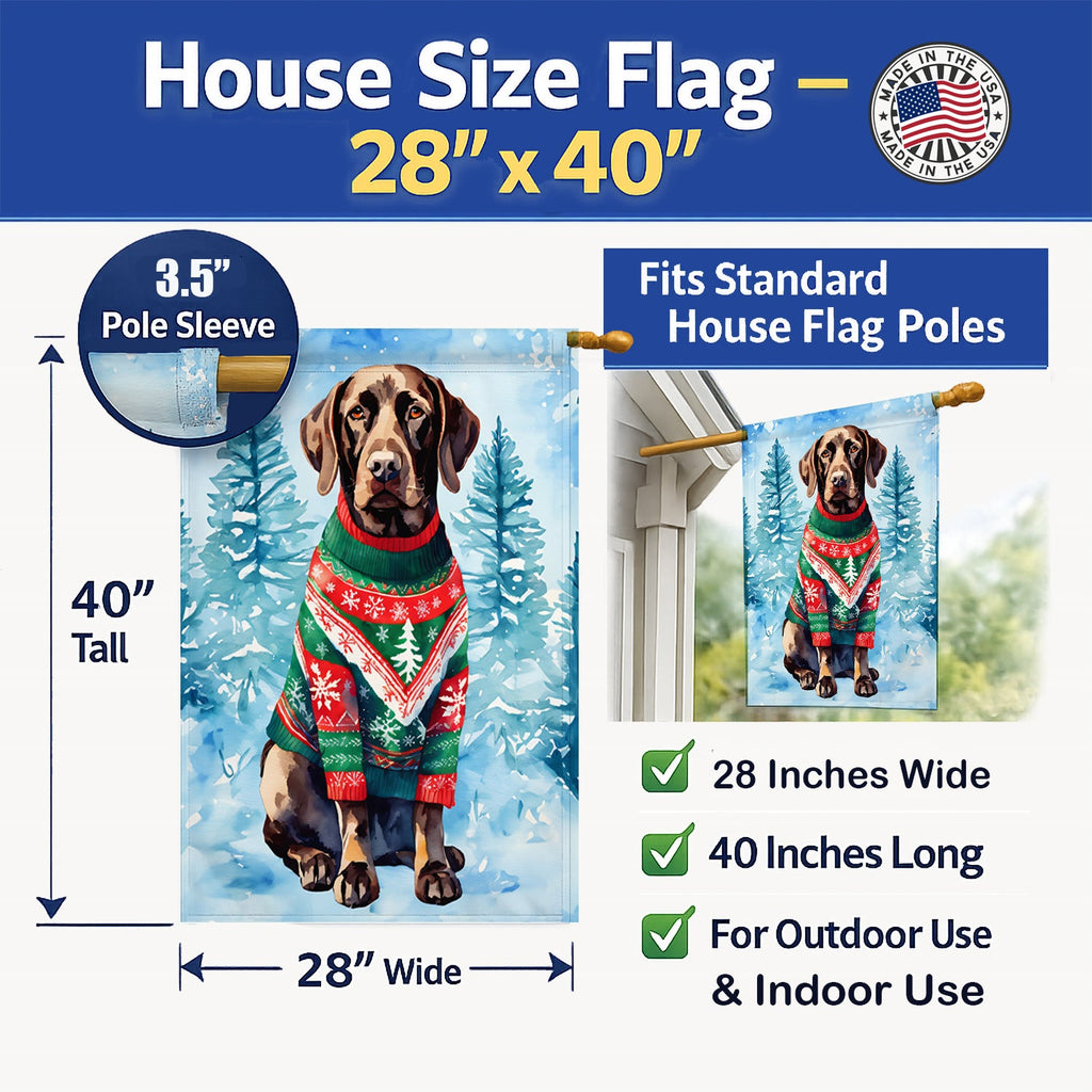 German Shorthaired Pointer Christmas House Flag 28x40 Porch Sleeve Pole Decorative Outside Yard Banner Artwork Wall Hanging, Polyester