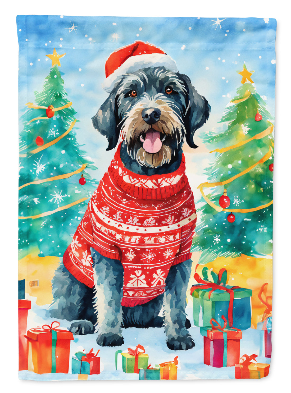 German Wirehaired Pointer Christmas House Flag 28x40 Porch Sleeve Pole Decorative Outside Yard Banner Artwork Wall Hanging, Polyester