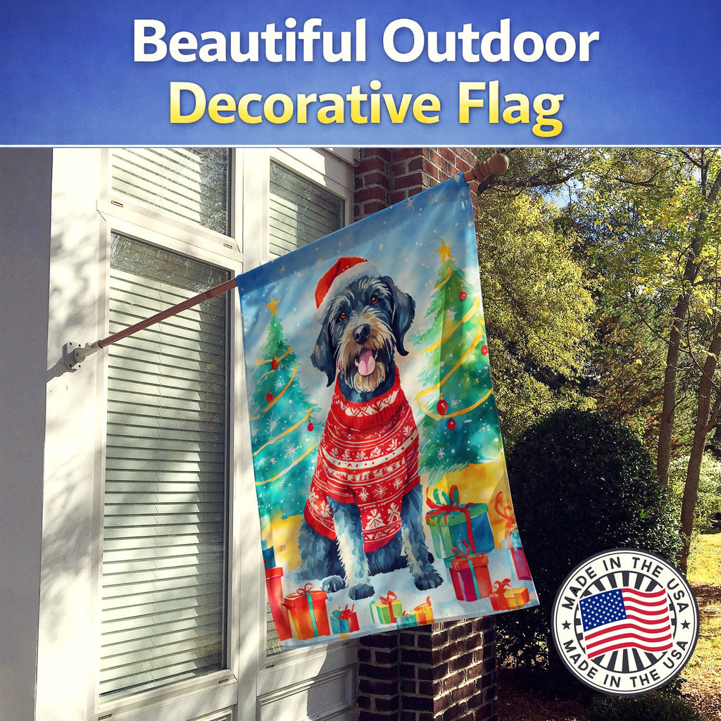 German Wirehaired Pointer Christmas House Flag 28x40 Porch Sleeve Pole Decorative Outside Yard Banner Artwork Wall Hanging, Polyester