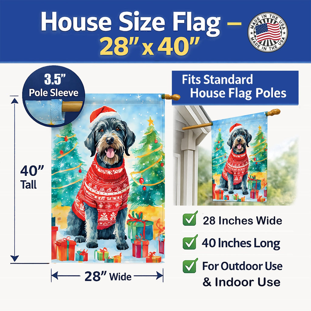 German Wirehaired Pointer Christmas House Flag 28x40 Porch Sleeve Pole Decorative Outside Yard Banner Artwork Wall Hanging, Polyester