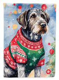 German Wirehaired Pointer Christmas House Flag 28x40 Porch Sleeve Pole Decorative Outside Yard Banner Artwork Wall Hanging, Polyester
