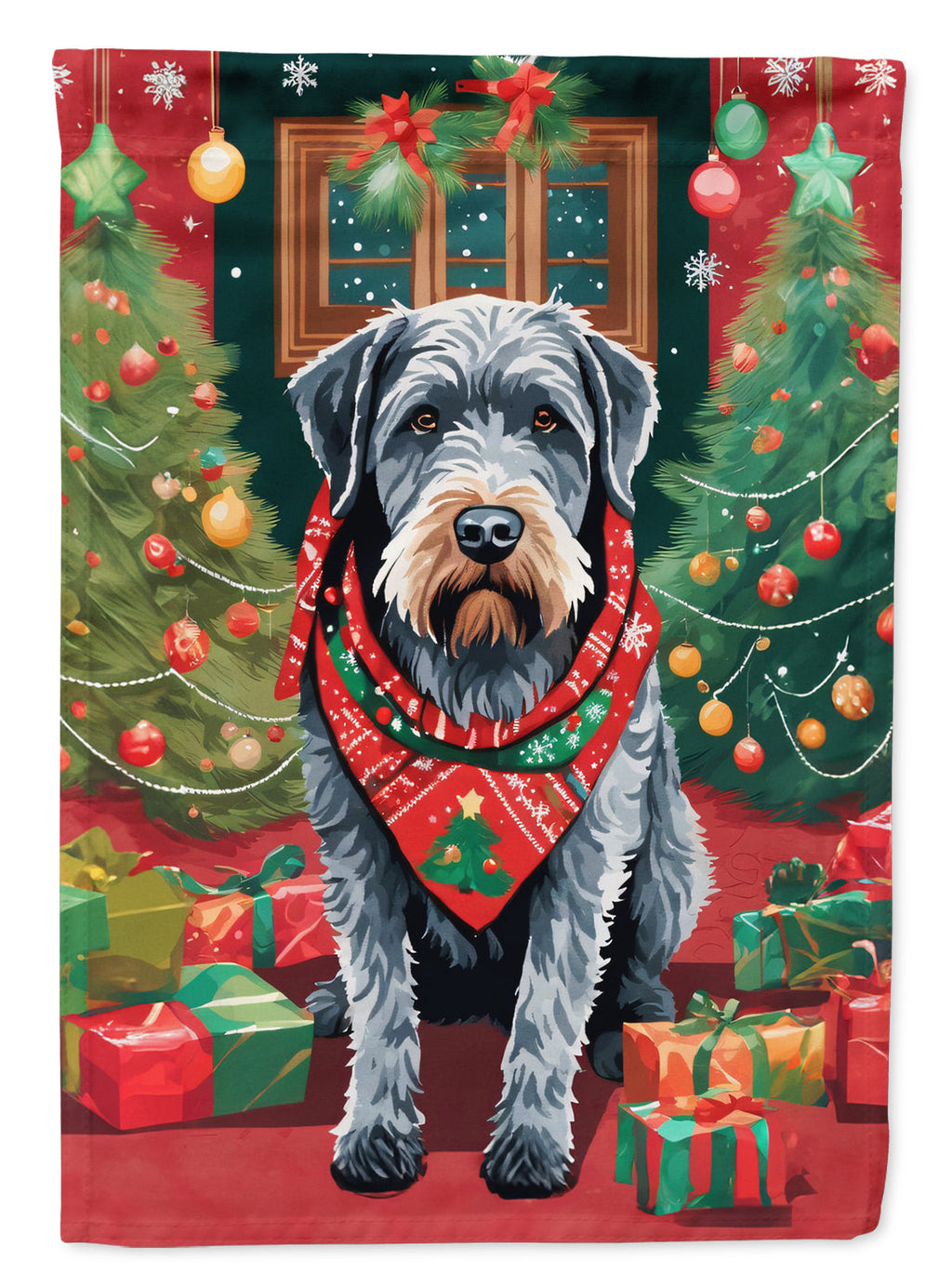 German Wirehaired Pointer Christmas House Flag 28x40 Porch Sleeve Pole Decorative Outside Yard Banner Artwork Wall Hanging, Polyester
