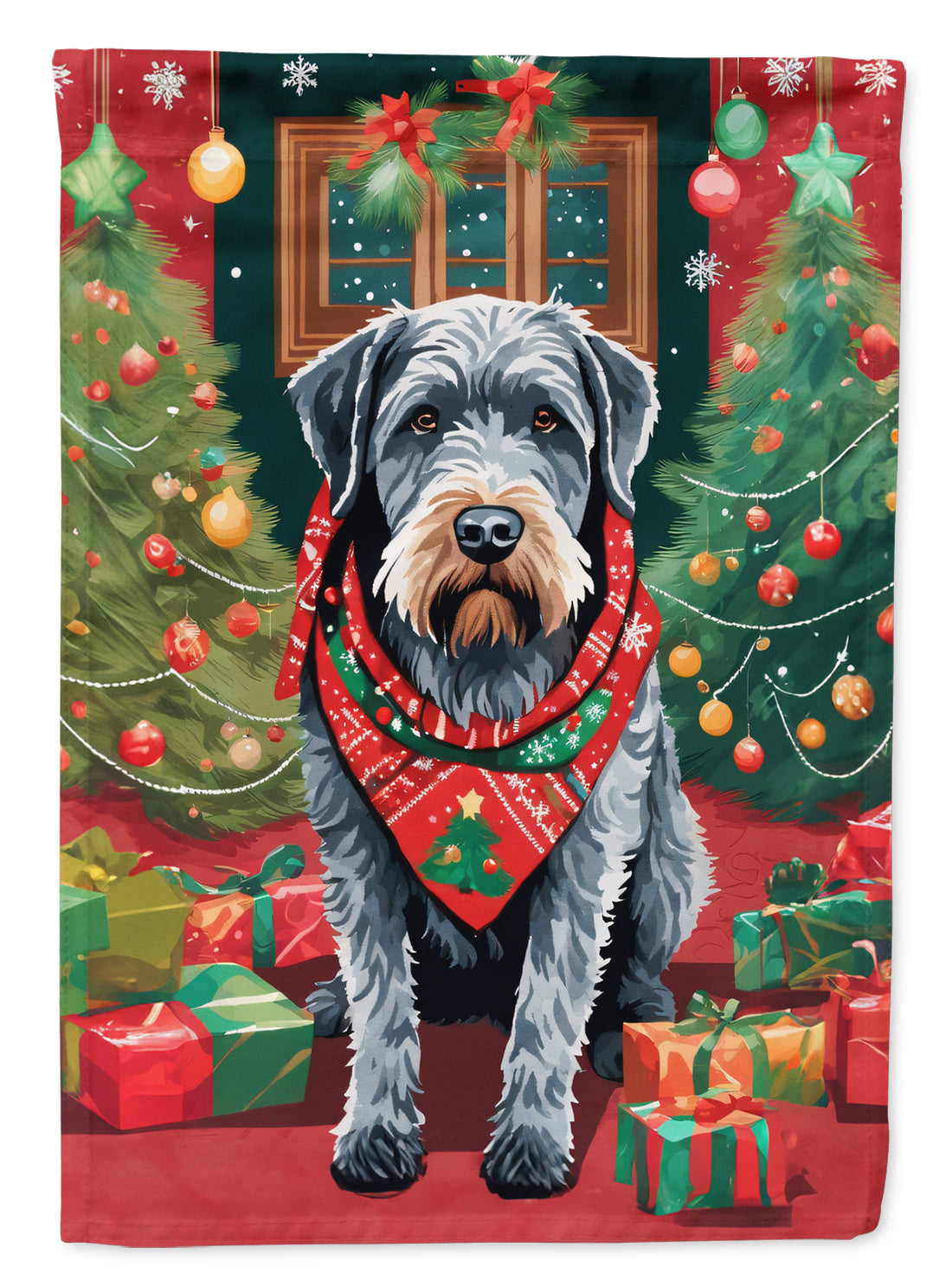 German Wirehaired Pointer Christmas House Flag 28x40 Porch Sleeve Pole Decorative Outside Yard Banner Artwork Wall Hanging, Polyester