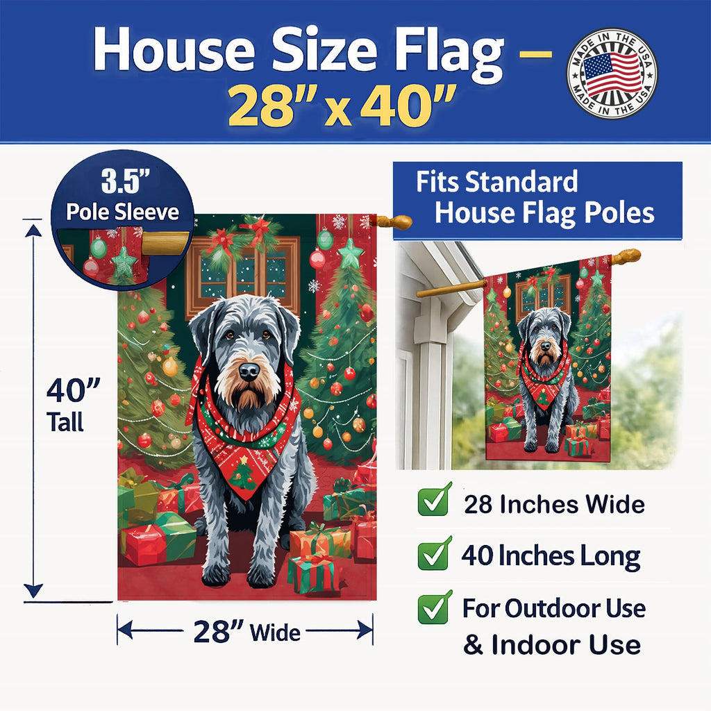 German Wirehaired Pointer Christmas House Flag 28x40 Porch Sleeve Pole Decorative Outside Yard Banner Artwork Wall Hanging, Polyester