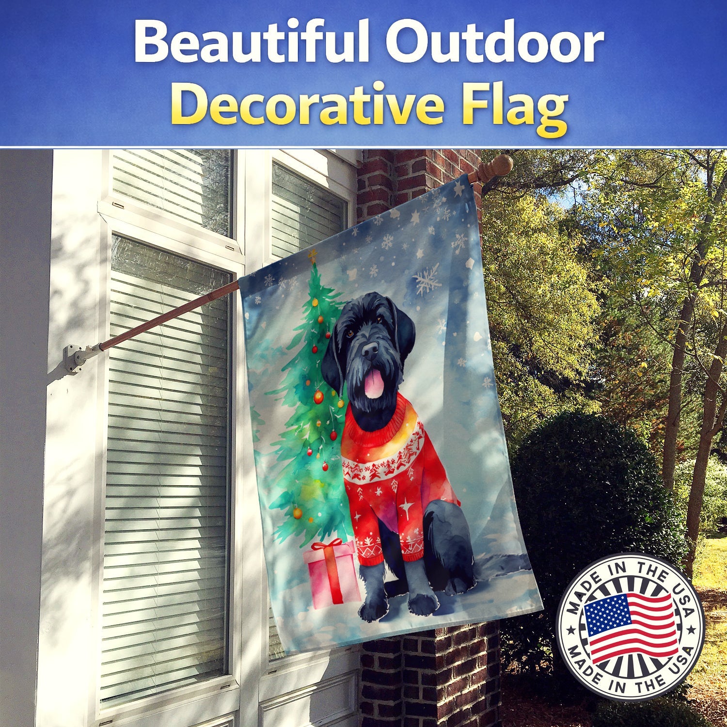 Giant Schnauzer Christmas House Flag 28x40 Porch Sleeve Pole Decorative Outside Yard Banner Artwork Wall Hanging, Polyester