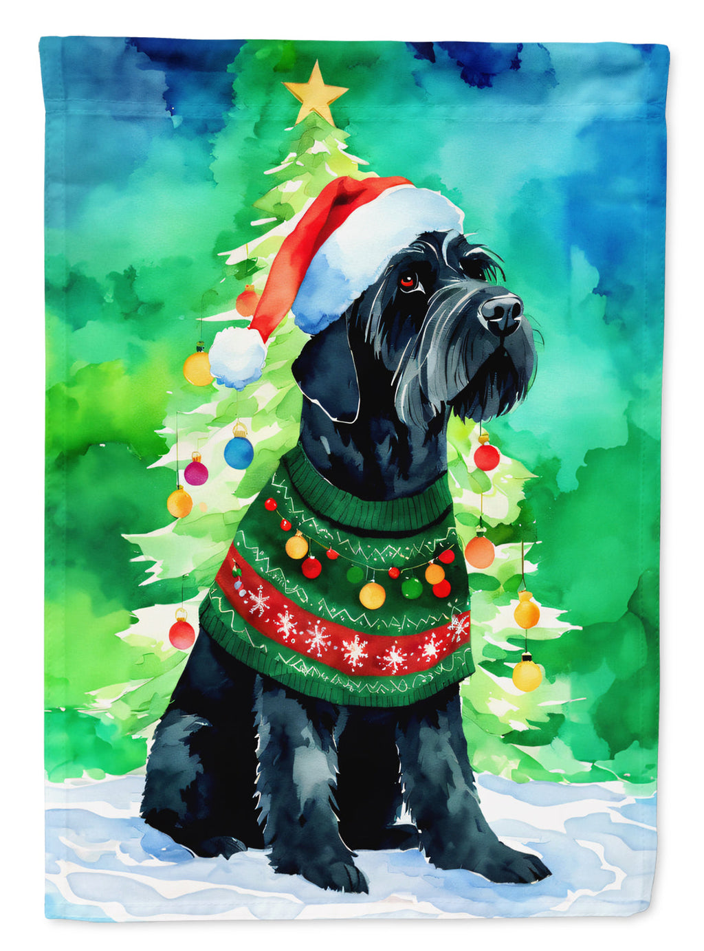Giant Schnauzer Christmas House Flag 28x40 Porch Sleeve Pole Decorative Outside Yard Banner Artwork Wall Hanging, Polyester