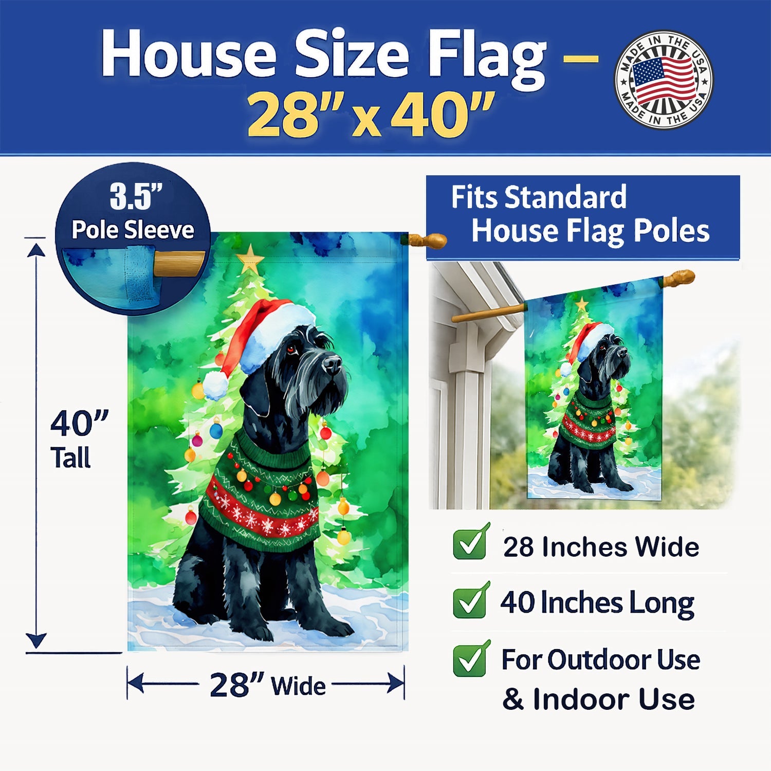 Giant Schnauzer Christmas House Flag 28x40 Porch Sleeve Pole Decorative Outside Yard Banner Artwork Wall Hanging, Polyester