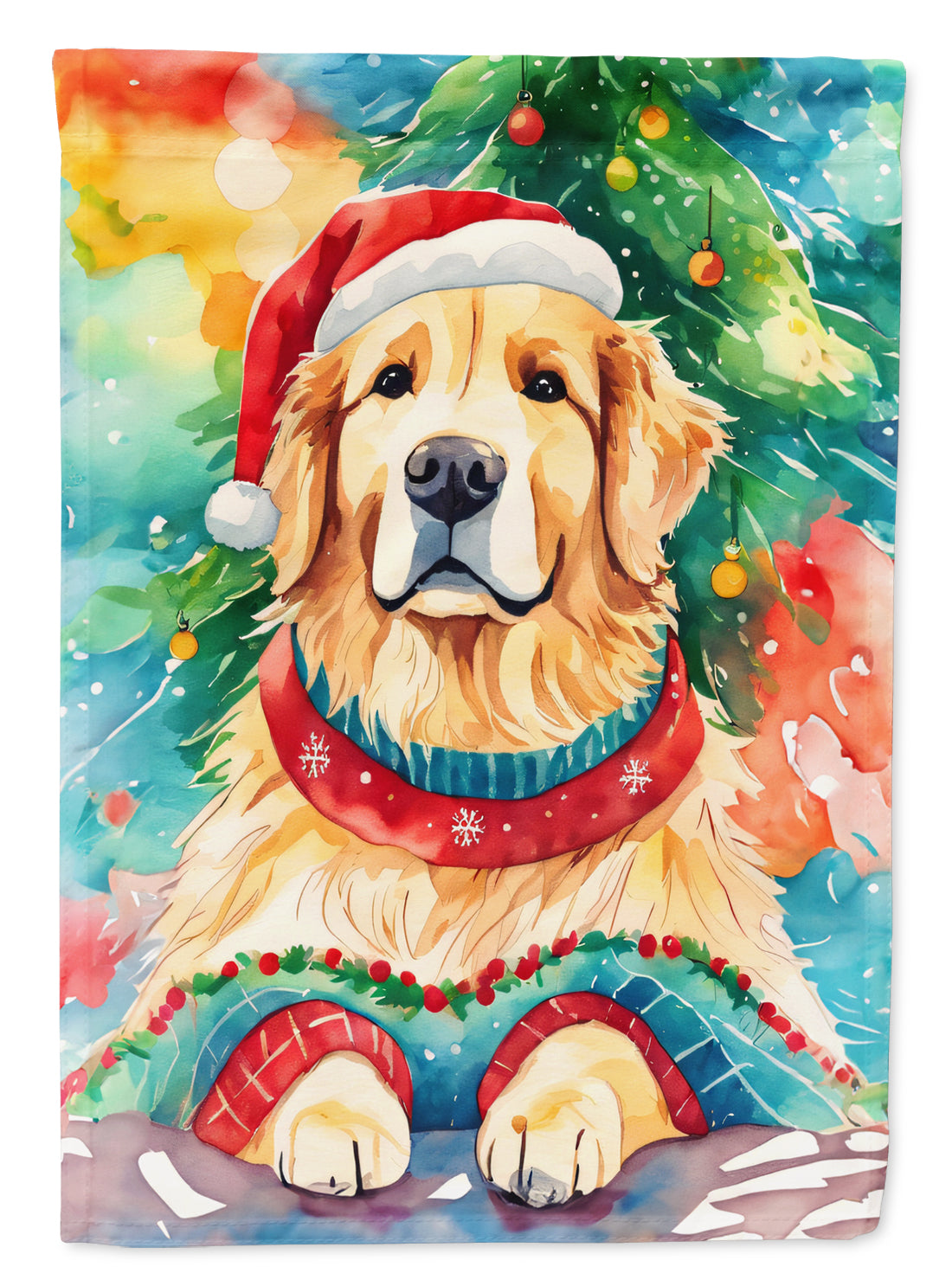 Golden Retriever Christmas House Flag 28x40 Porch Sleeve Pole Decorative Outside Yard Banner Artwork Wall Hanging, Polyester