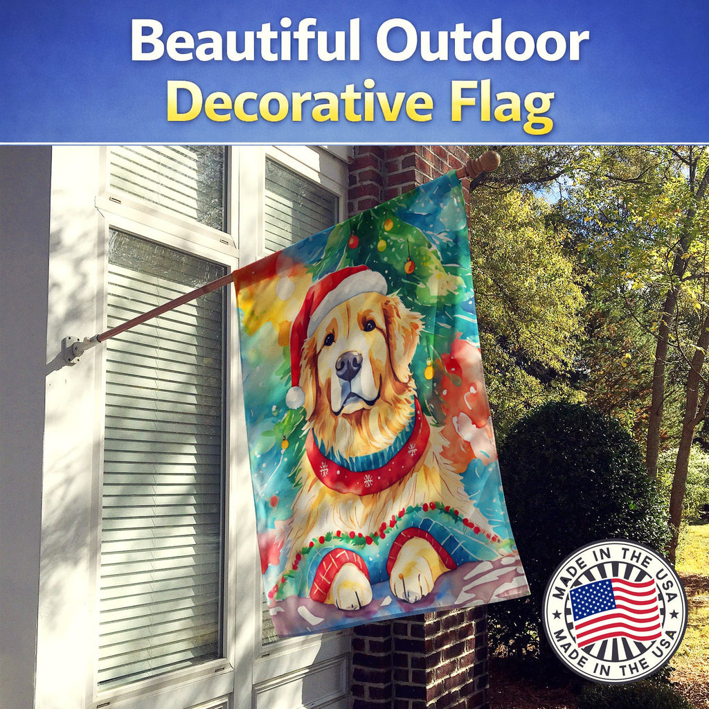 Golden Retriever Christmas House Flag 28x40 Porch Sleeve Pole Decorative Outside Yard Banner Artwork Wall Hanging, Polyester