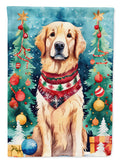 Golden Retriever Christmas House Flag 28x40 Porch Sleeve Pole Decorative Outside Yard Banner Artwork Wall Hanging, Polyester