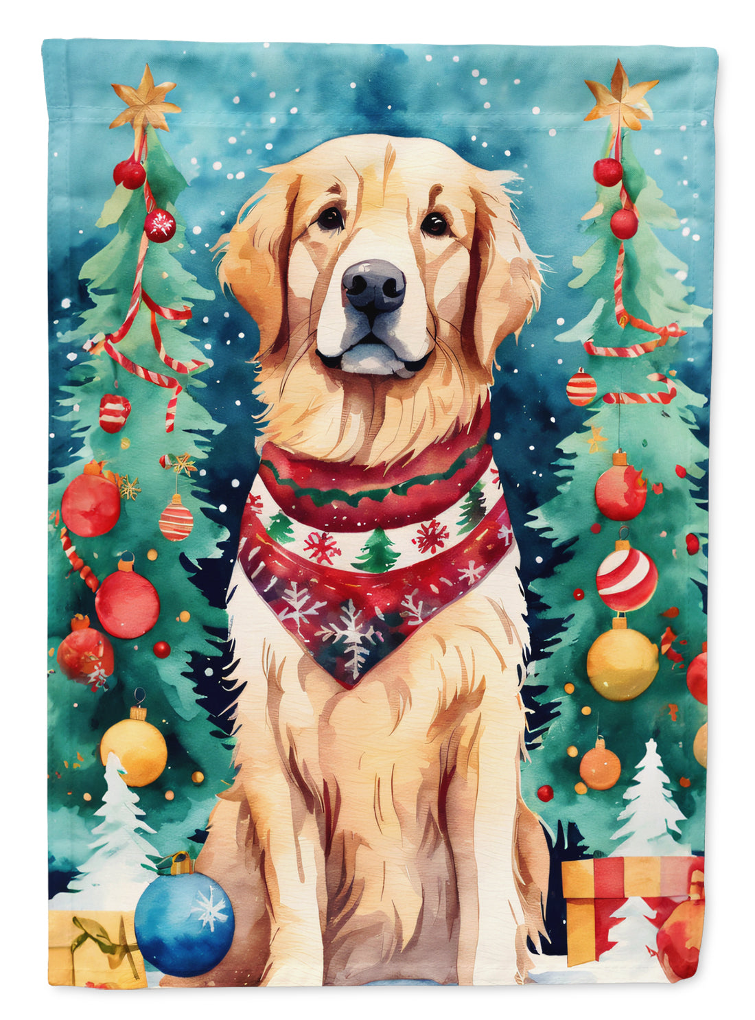 Golden Retriever Christmas House Flag 28x40 Porch Sleeve Pole Decorative Outside Yard Banner Artwork Wall Hanging, Polyester