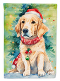 Golden Retriever Christmas House Flag 28x40 Porch Sleeve Pole Decorative Outside Yard Banner Artwork Wall Hanging, Polyester