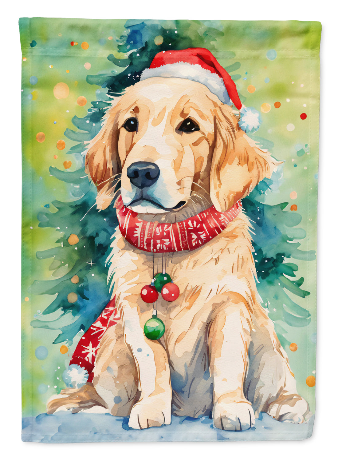 Golden Retriever Christmas House Flag 28x40 Porch Sleeve Pole Decorative Outside Yard Banner Artwork Wall Hanging, Polyester