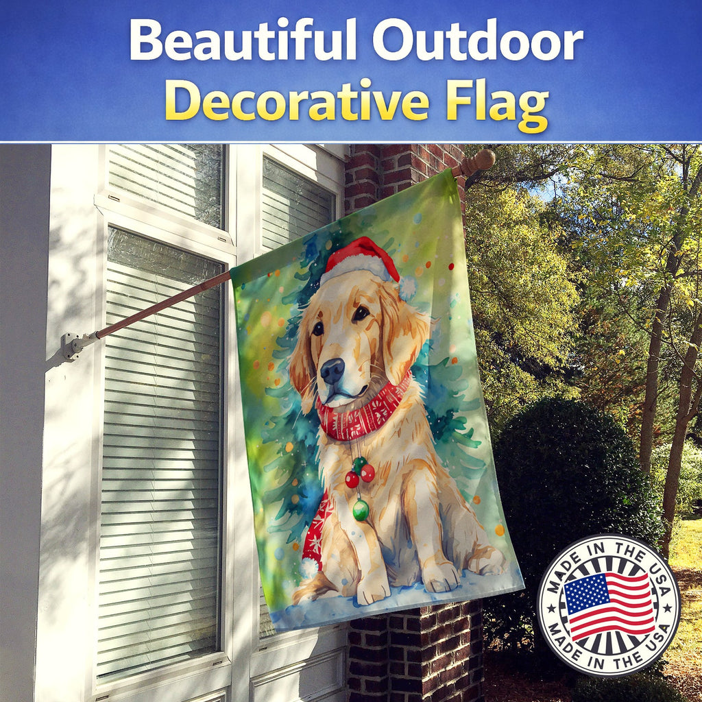 Golden Retriever Christmas House Flag 28x40 Porch Sleeve Pole Decorative Outside Yard Banner Artwork Wall Hanging, Polyester