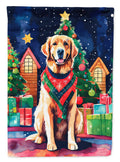 Golden Retriever Christmas House Flag 28x40 Porch Sleeve Pole Decorative Outside Yard Banner Artwork Wall Hanging, Polyester