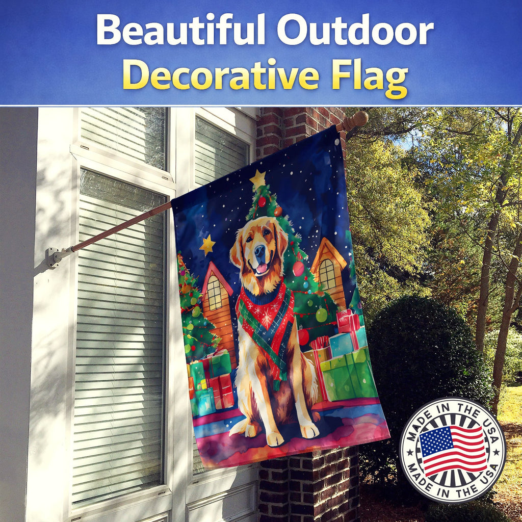 Golden Retriever Christmas House Flag 28x40 Porch Sleeve Pole Decorative Outside Yard Banner Artwork Wall Hanging, Polyester