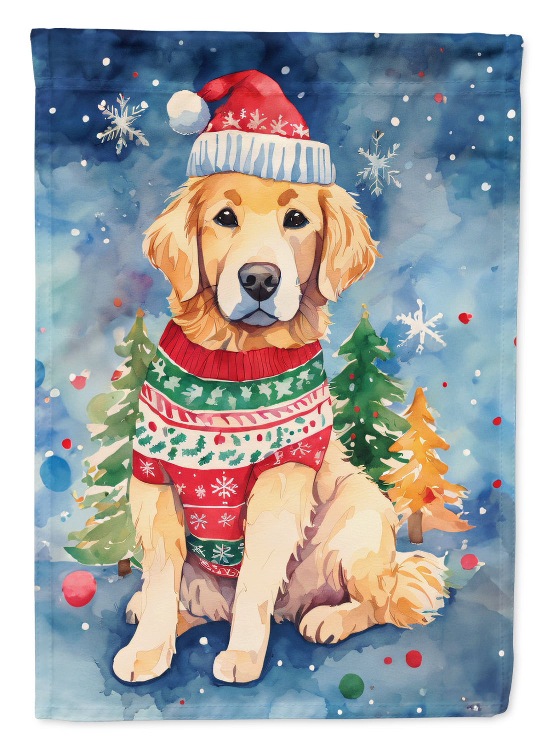Golden Retriever Christmas House Flag 28x40 Porch Sleeve Pole Decorative Outside Yard Banner Artwork Wall Hanging, Polyester