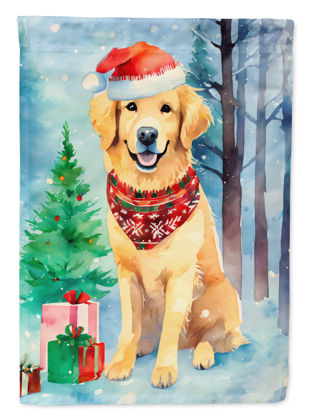 Golden Retriever Christmas House Flag 28x40 Porch Sleeve Pole Decorative Outside Yard Banner Artwork Wall Hanging, Polyester