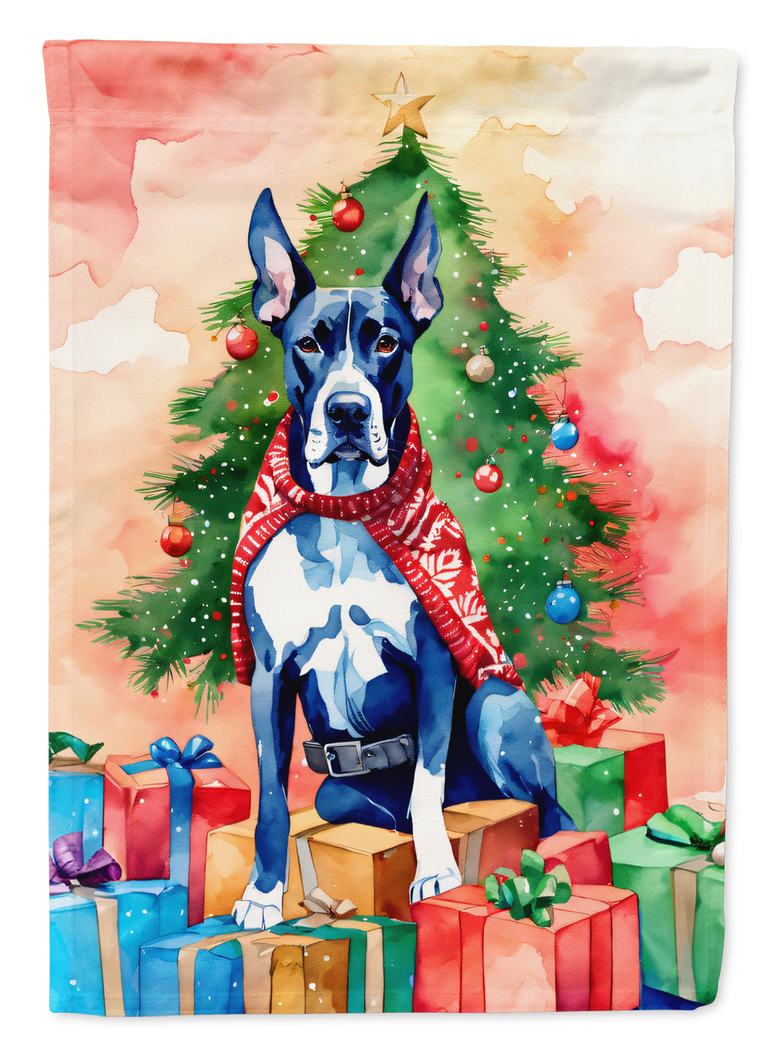 Great Dane Christmas House Flag 28x40 Porch Sleeve Pole Decorative Outside Yard Banner Artwork Wall Hanging, Polyester