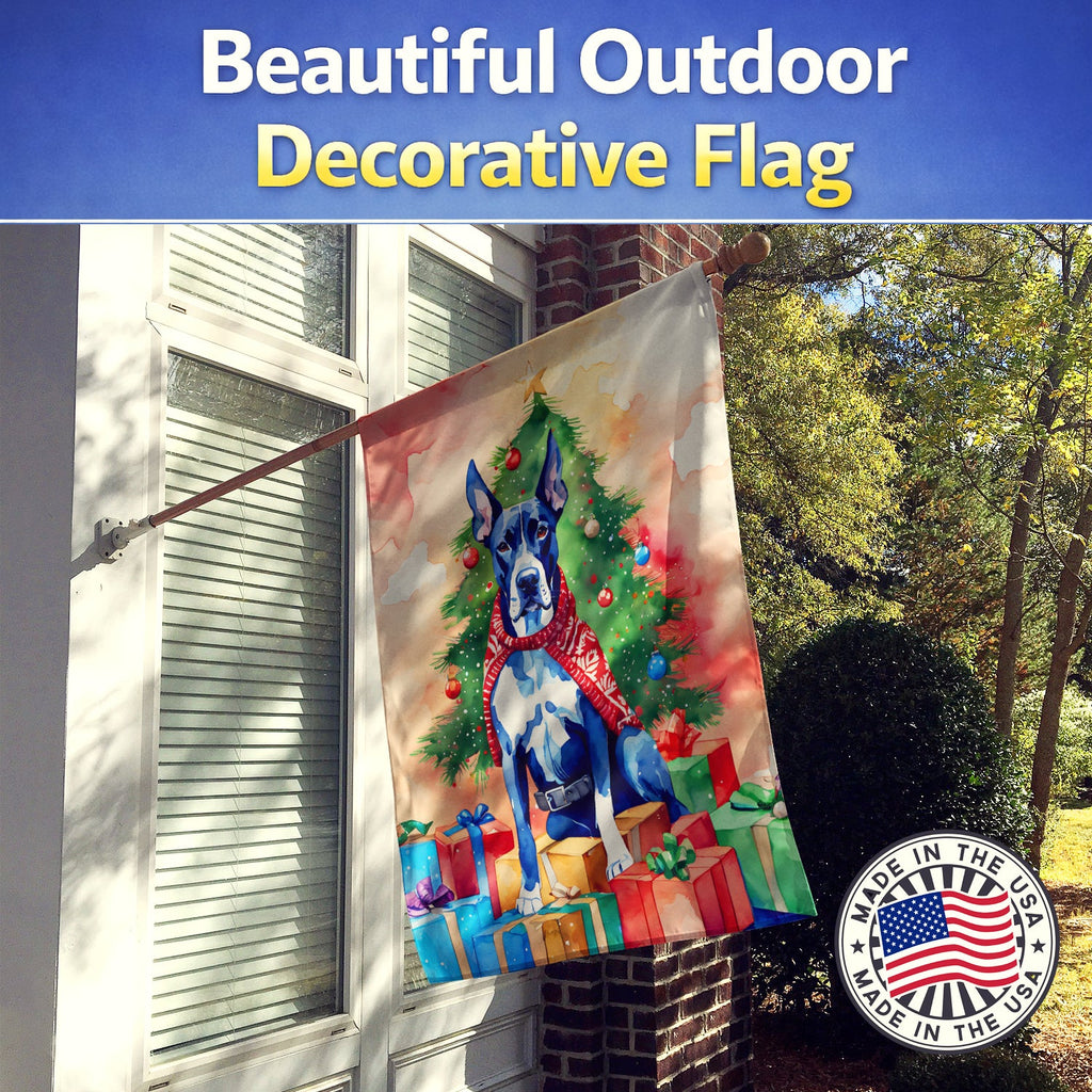 Great Dane Christmas House Flag 28x40 Porch Sleeve Pole Decorative Outside Yard Banner Artwork Wall Hanging, Polyester