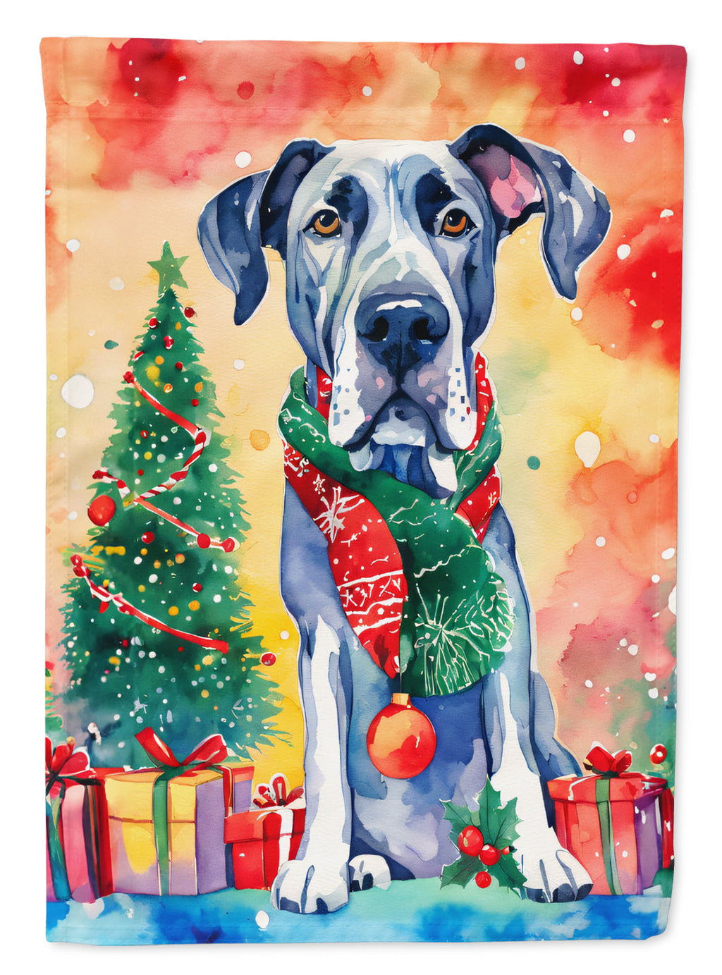 Great Dane Christmas House Flag 28x40 Porch Sleeve Pole Decorative Outside Yard Banner Artwork Wall Hanging, Polyester