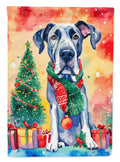 Great Dane Christmas House Flag 28x40 Porch Sleeve Pole Decorative Outside Yard Banner Artwork Wall Hanging, Polyester