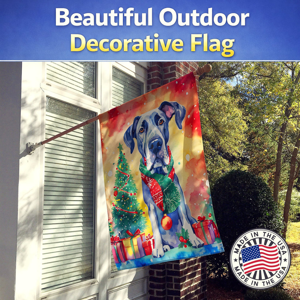 Great Dane Christmas House Flag 28x40 Porch Sleeve Pole Decorative Outside Yard Banner Artwork Wall Hanging, Polyester