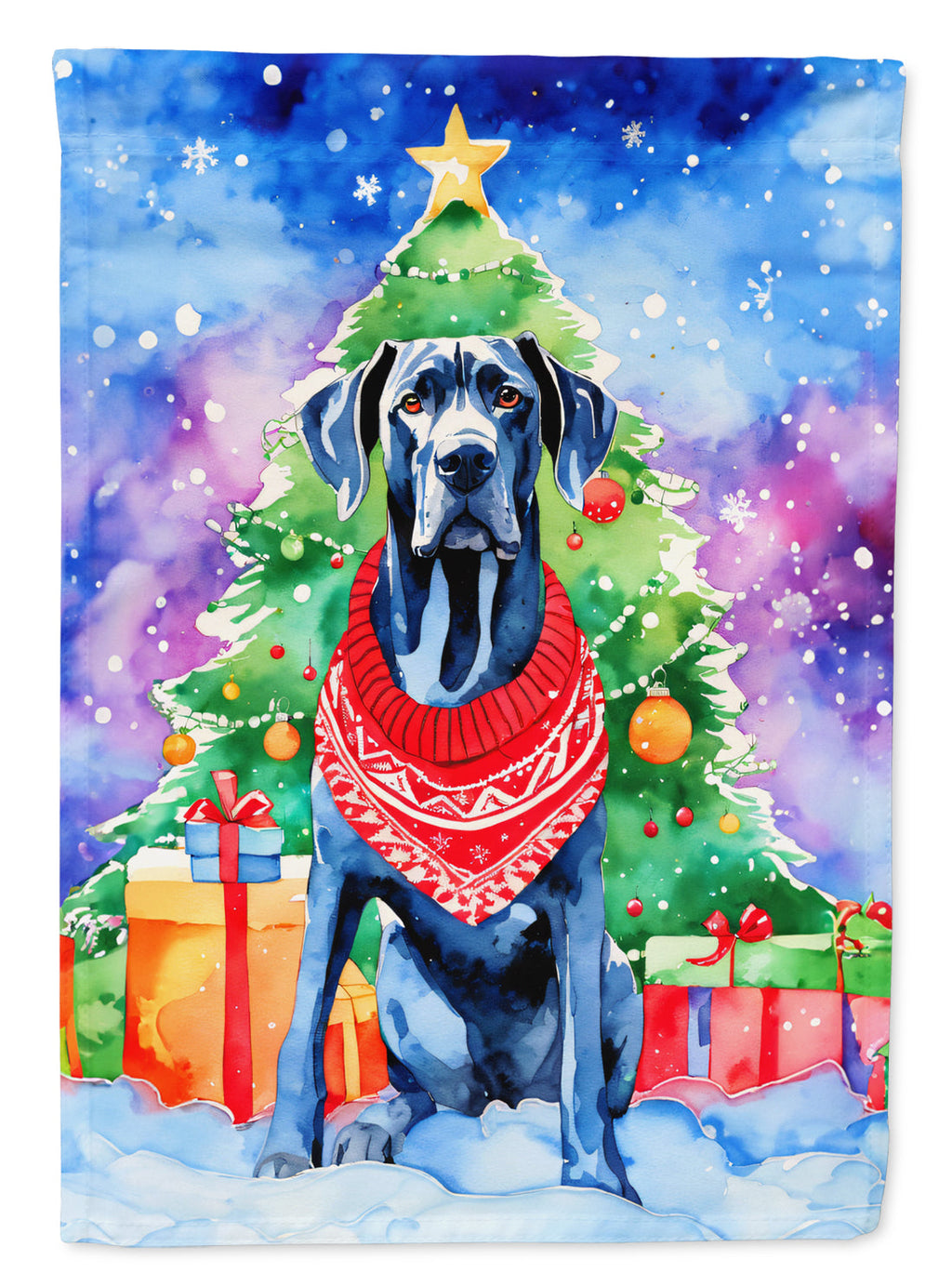 Great Dane Christmas House Flag 28x40 Porch Sleeve Pole Decorative Outside Yard Banner Artwork Wall Hanging, Polyester
