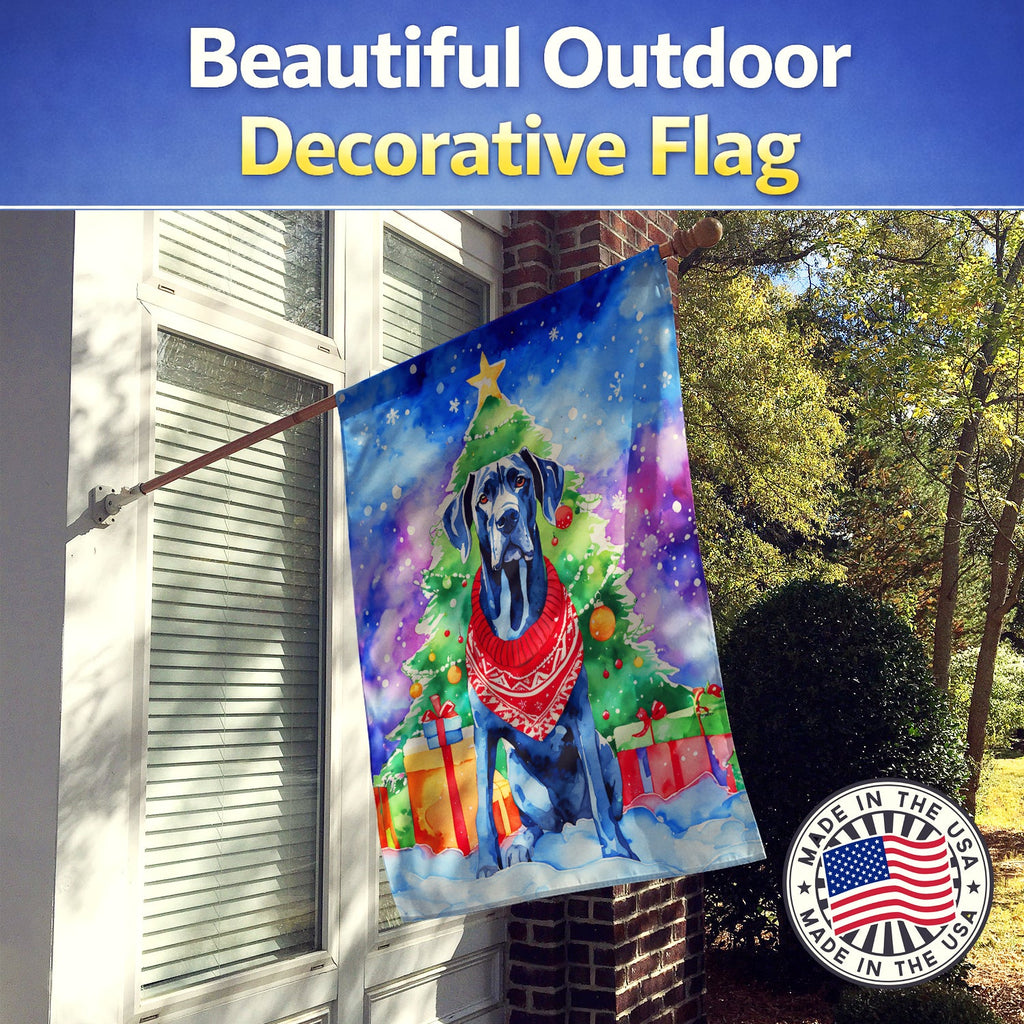 Great Dane Christmas House Flag 28x40 Porch Sleeve Pole Decorative Outside Yard Banner Artwork Wall Hanging, Polyester