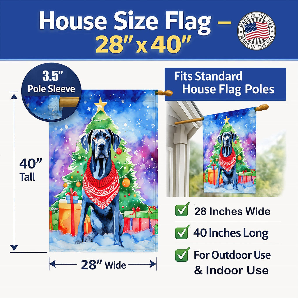 Great Dane Christmas House Flag 28x40 Porch Sleeve Pole Decorative Outside Yard Banner Artwork Wall Hanging, Polyester