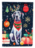 Great Dane Christmas House Flag 28x40 Porch Sleeve Pole Decorative Outside Yard Banner Artwork Wall Hanging, Polyester