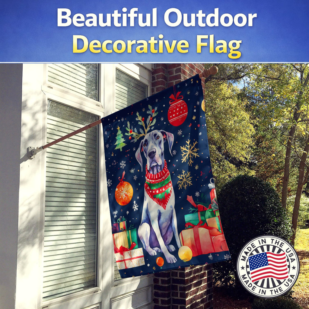 Great Dane Christmas House Flag 28x40 Porch Sleeve Pole Decorative Outside Yard Banner Artwork Wall Hanging, Polyester