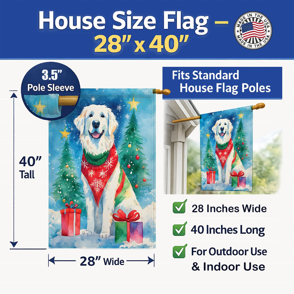 Great Pyrenees Christmas House Flag 28x40 Porch Sleeve Pole Decorative Outside Yard Banner Artwork Wall Hanging, Polyester