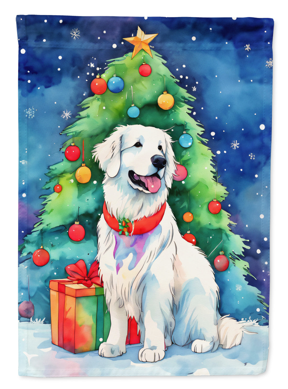 Great Pyrenees Christmas House Flag 28x40 Porch Sleeve Pole Decorative Outside Yard Banner Artwork Wall Hanging, Polyester
