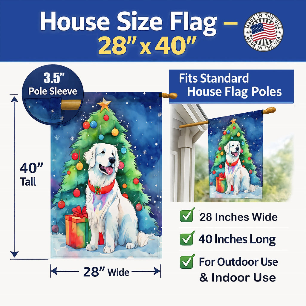 Great Pyrenees Christmas House Flag 28x40 Porch Sleeve Pole Decorative Outside Yard Banner Artwork Wall Hanging, Polyester