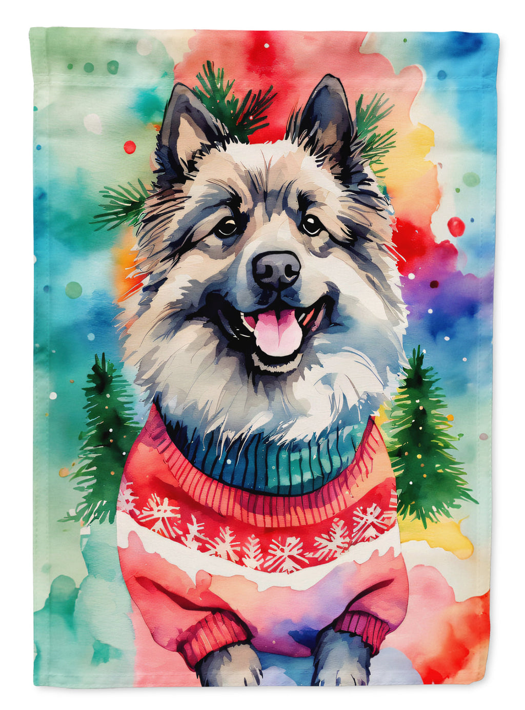 Keeshond Christmas House Flag 28x40 Porch Sleeve Pole Decorative Outside Yard Banner Artwork Wall Hanging, Polyester