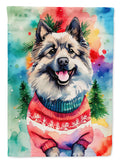 Keeshond Christmas House Flag 28x40 Porch Sleeve Pole Decorative Outside Yard Banner Artwork Wall Hanging, Polyester