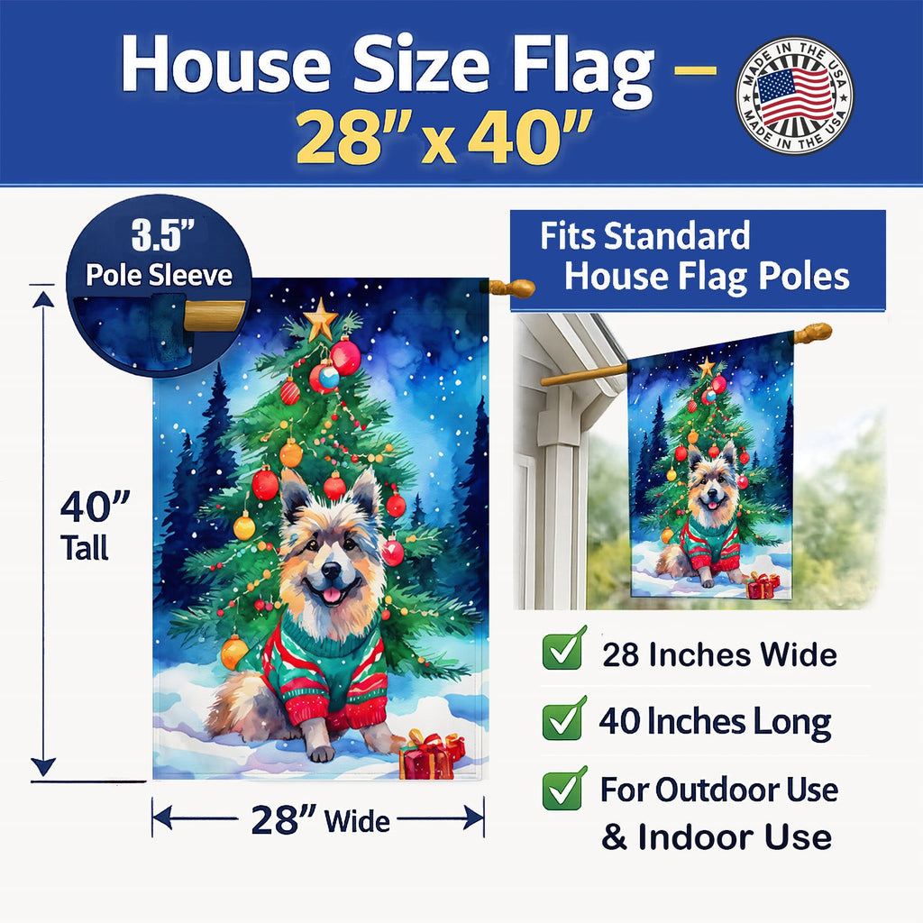 Keeshond Christmas House Flag 28x40 Porch Sleeve Pole Decorative Outside Yard Banner Artwork Wall Hanging, Polyester