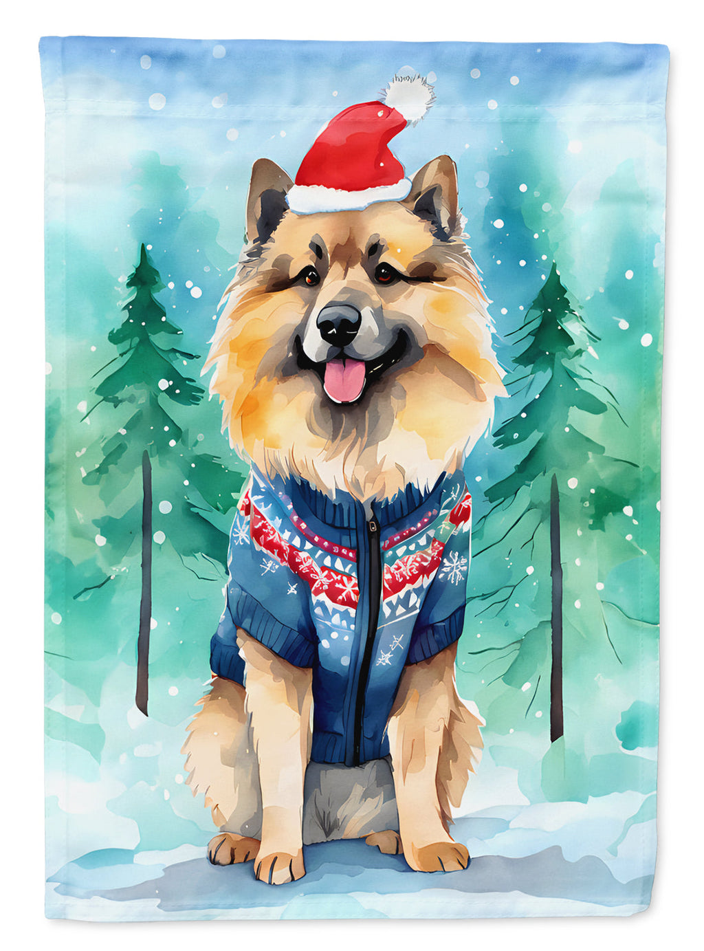 Keeshond Christmas House Flag 28x40 Porch Sleeve Pole Decorative Outside Yard Banner Artwork Wall Hanging, Polyester