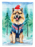 Keeshond Christmas House Flag 28x40 Porch Sleeve Pole Decorative Outside Yard Banner Artwork Wall Hanging, Polyester