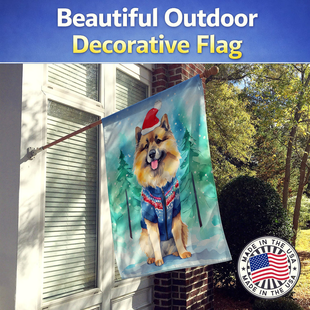 Keeshond Christmas House Flag 28x40 Porch Sleeve Pole Decorative Outside Yard Banner Artwork Wall Hanging, Polyester