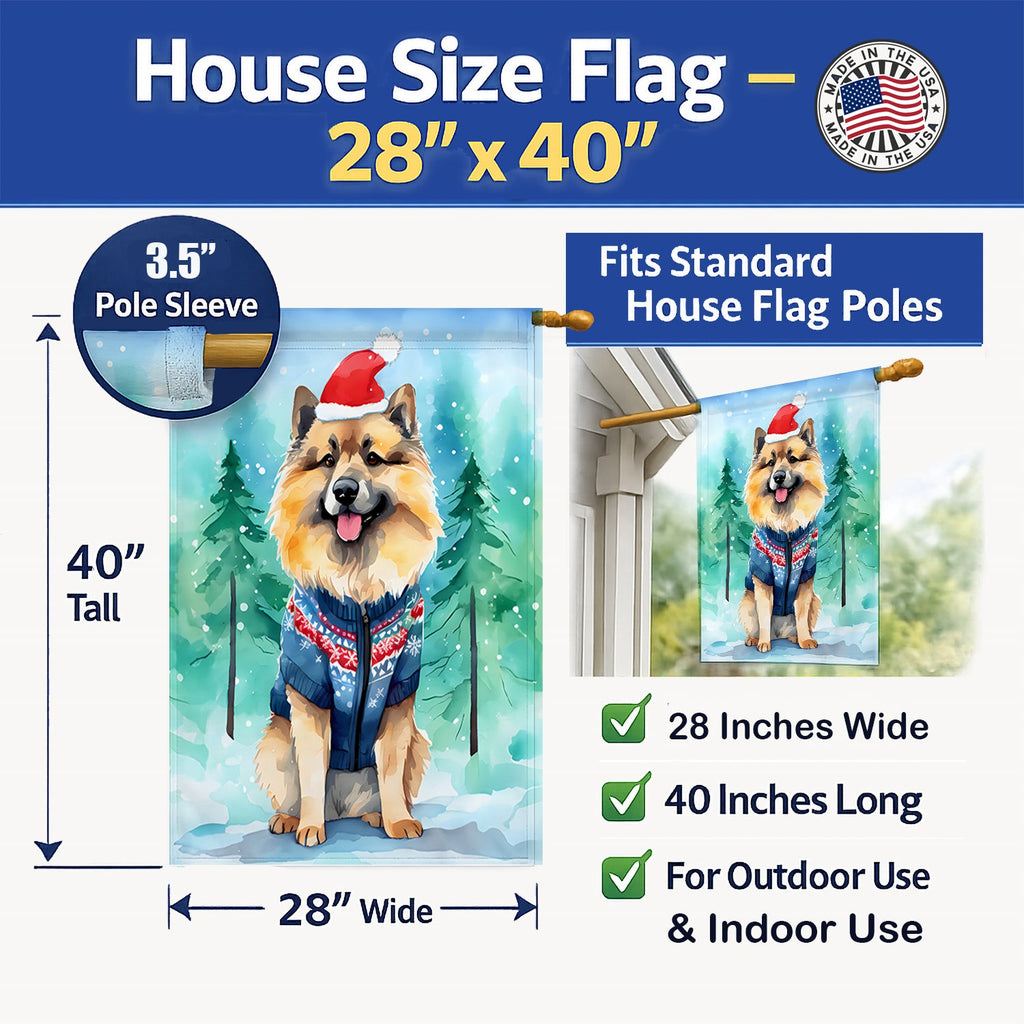 Keeshond Christmas House Flag 28x40 Porch Sleeve Pole Decorative Outside Yard Banner Artwork Wall Hanging, Polyester