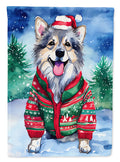 Keeshond Christmas House Flag 28x40 Porch Sleeve Pole Decorative Outside Yard Banner Artwork Wall Hanging, Polyester