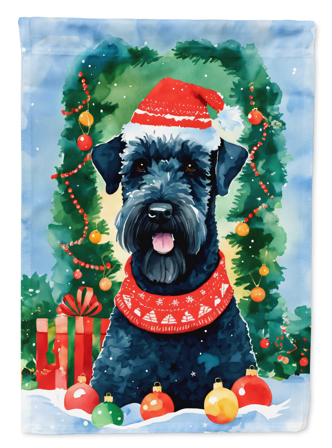 Kerry Blue Terrier Christmas House Flag 28x40 Porch Sleeve Pole Decorative Outside Yard Banner Artwork Wall Hanging, Polyester