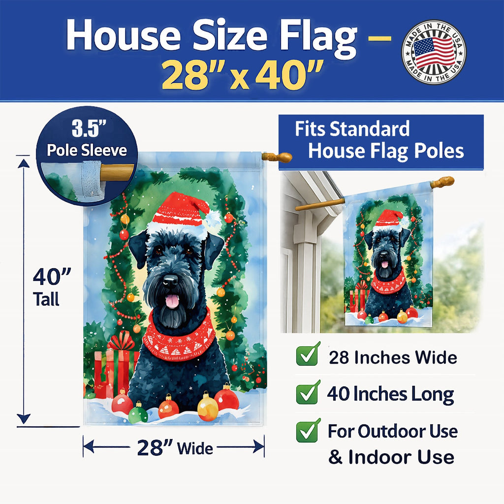 Kerry Blue Terrier Christmas House Flag 28x40 Porch Sleeve Pole Decorative Outside Yard Banner Artwork Wall Hanging, Polyester