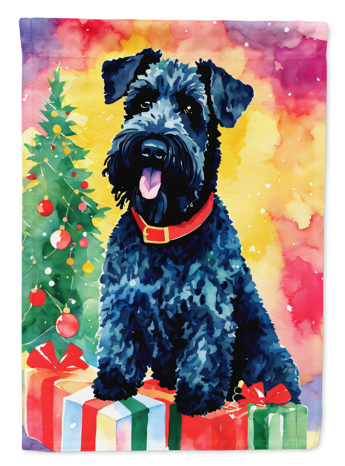 Kerry Blue Terrier Christmas House Flag 28x40 Porch Sleeve Pole Decorative Outside Yard Banner Artwork Wall Hanging, Polyester