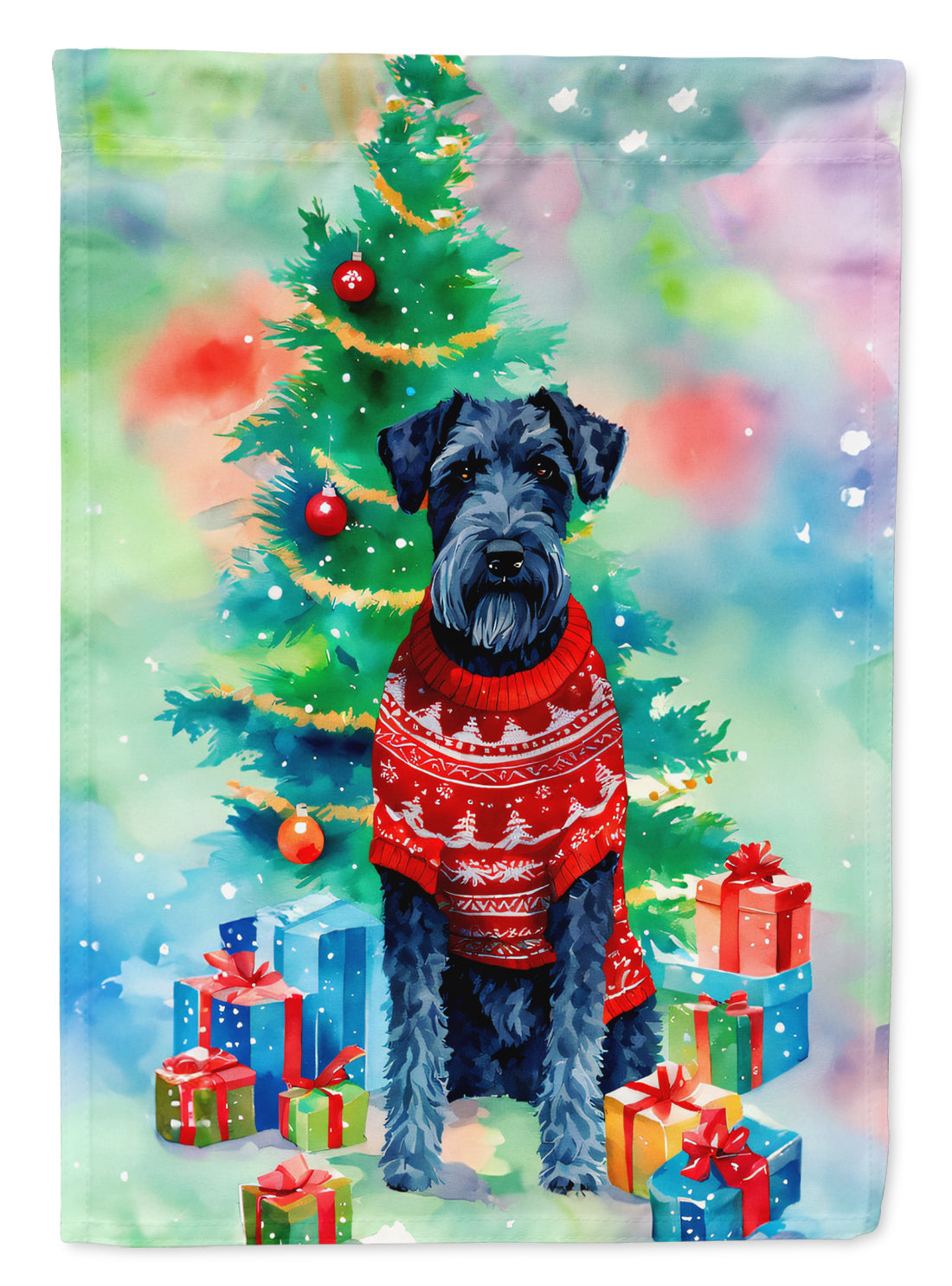 Kerry Blue Terrier Christmas House Flag 28x40 Porch Sleeve Pole Decorative Outside Yard Banner Artwork Wall Hanging, Polyester