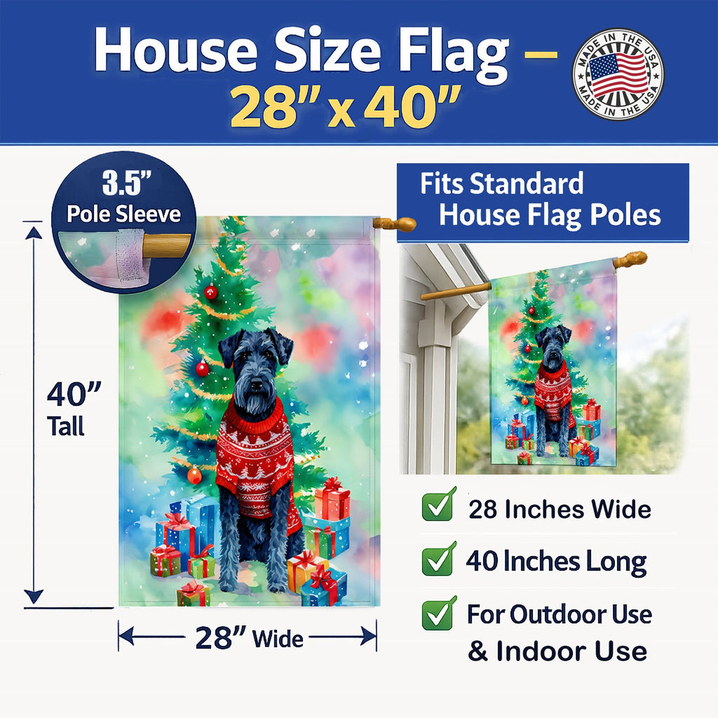 Kerry Blue Terrier Christmas House Flag 28x40 Porch Sleeve Pole Decorative Outside Yard Banner Artwork Wall Hanging, Polyester