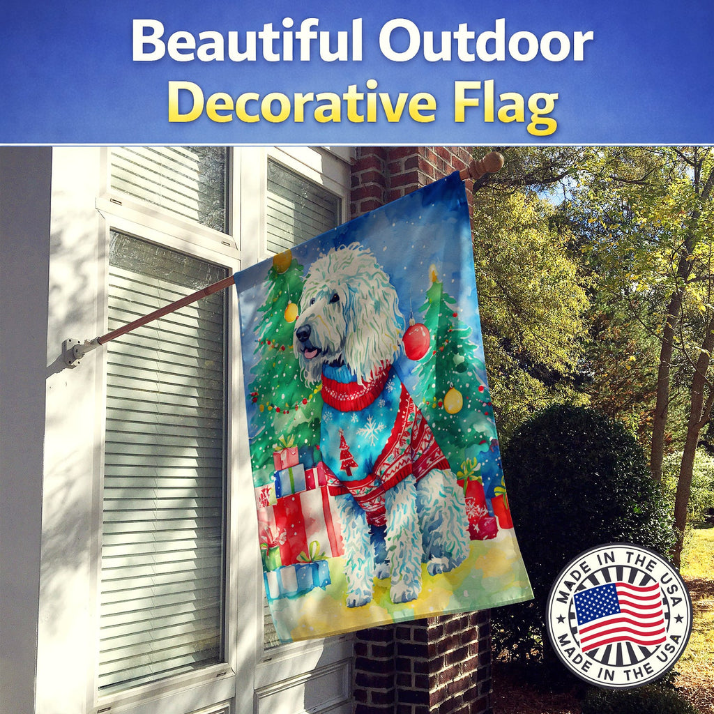 Komondor Christmas House Flag 28x40 Porch Sleeve Pole Decorative Outside Yard Banner Artwork Wall Hanging, Polyester